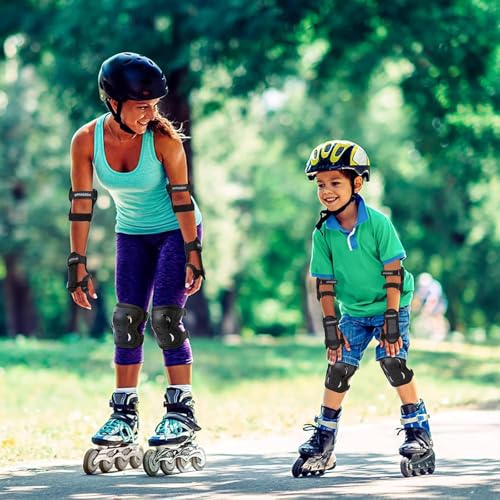 Kinder&Erwachsene Knieschoner Set, Schützerset 6 in 1 mit Knie-Ellbogen-Handgelenkschoner, Schutzausrüstung Verstellbare Handgelenkschoner für Skaten Skateboard Radfahren (CC L)