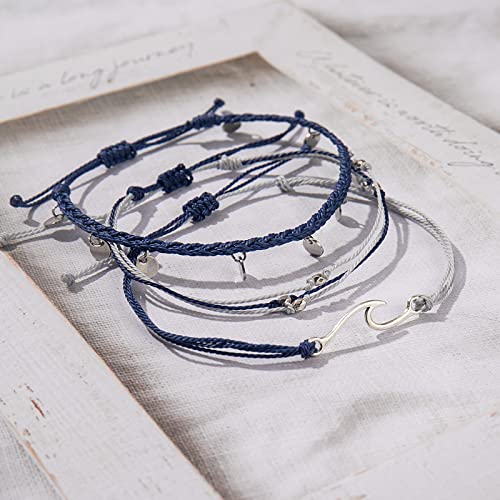 Image of Waterproof String Anklets Cute Beaded Ankle Bracelets Beach Wave Anklet Stainless Steel Coin Boho Ankle Jewelry for Women