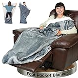 EzrAllora Premium Double Layer Foot Pocket Blanket -Patent Pending- Gamer Gift for Men Who Have Everything - Useful Gifts for Men Who Wants Nothing (Double Layer, Silver Grey)