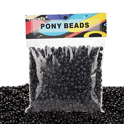 Black Pony Beads(1200Pcs 6x9mm) Hair Beads Pony Beads Bulk Beads for Bracelets Making Beads for Hair Braids (Black)