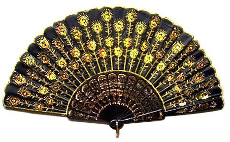Beautiful Lady's Silk Hand Fan with Golden Sequins by Estone