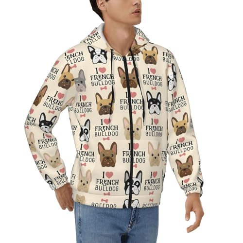 Sweat à capuche bouledogue français zippé et chaud pour homme