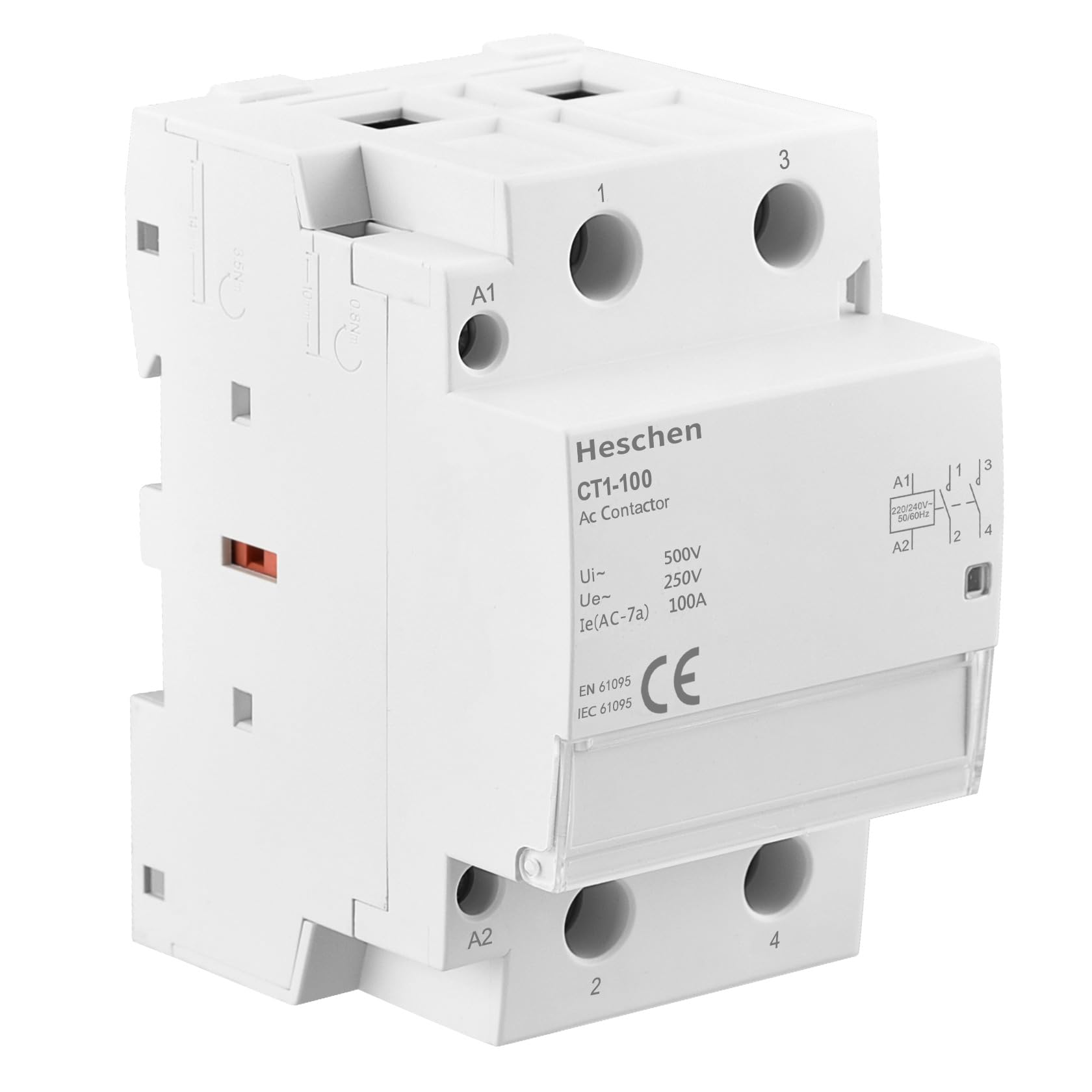Heschen Contactor de CA para el hogar, CT1-100, 2 polos dos normalmente abiertos, voltaje de bobina de AC 220V/240V, montaje en riel DIN de 35 mm