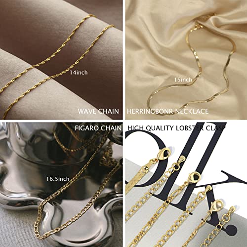 Necocy Dainty Layered 14K Gold Plated Layering Wave Herringbone Figaro Chain Aesthetic Simple Gold Choker Necklace Set Gold Jewelry Gifts For Women #TOP5