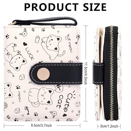 Image of Farcauo Cat Pattern Wallet for Women Small Black Cute Kawaii Coin Purse with ID Window and Credit Card Holder Compact Wallet for Women and Ladies