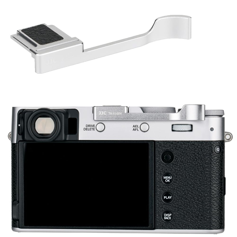 JJC Griffe pour Appareil Photo Fujifilm Fuji X100VI X100V, X100F et X-E4 X-E3, Prise en Main Plus équilibrée et Plus Pratique – Argent