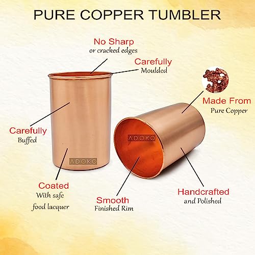 Image of Pure Copper Tumbler 300ml 6Pcs Set | Handmade Ayurvedic Water Glass | Traditional Copper Drinking Cup for Home Kitchen | Premium Serving Utensil