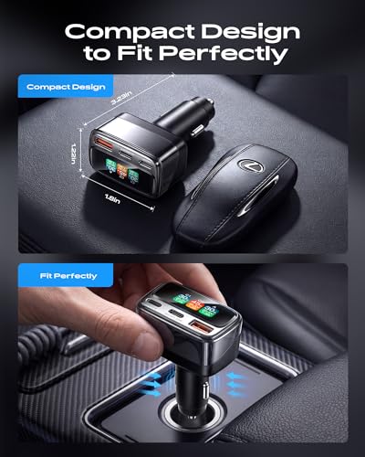 Image of 105W USB C Car Charger with Digital Color Display, 3-Port Fast Charging Cigarette Lighter Adapter for iPhone 17 /16 /15 Pro Max, Samsung S26, Travel Car Accessories Gifts for Men Women + 3FT USB-C Cable