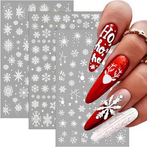 9 Sheets Christmas Snowflake Nail Art Stickers, Winter Romance Nail Decals, White Reindeer 3D Self-Adhesive Nail Sticker, Holiday DIY Manicure Decoration Supplies Accessories for Women Girls