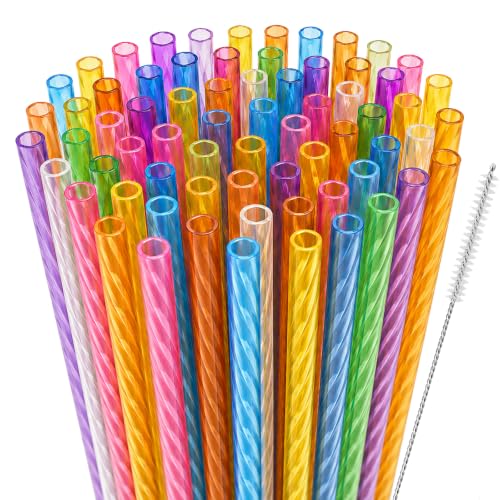 Kyllog 50 Stück Wiederverwendbare Strohhalme Plastike trinkhalme plastik mit Strohhalmbürste für Smoothies Saft Cocktail Heißgetränk