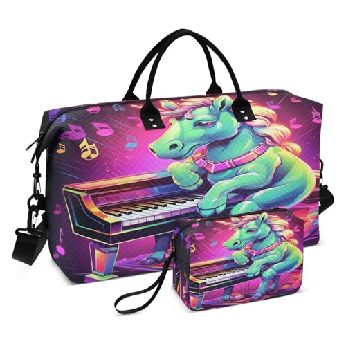 Music Piano Unicorn Sports Swim Gym Bag Weekender Duffel Travel Bags Handbag with Makeup Storage Bag for Girls Men