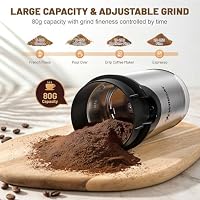 NWOUIIAY Kaffeemühle 300W Kaffeemühle Elektrisch und Gewürzkapazität bis zu 80 g Kaffeebohnen Klingen aus rostfreiem Stahl 304 für Kaffeebohnen Nüsse Gewürze Körner – Ansicht 6