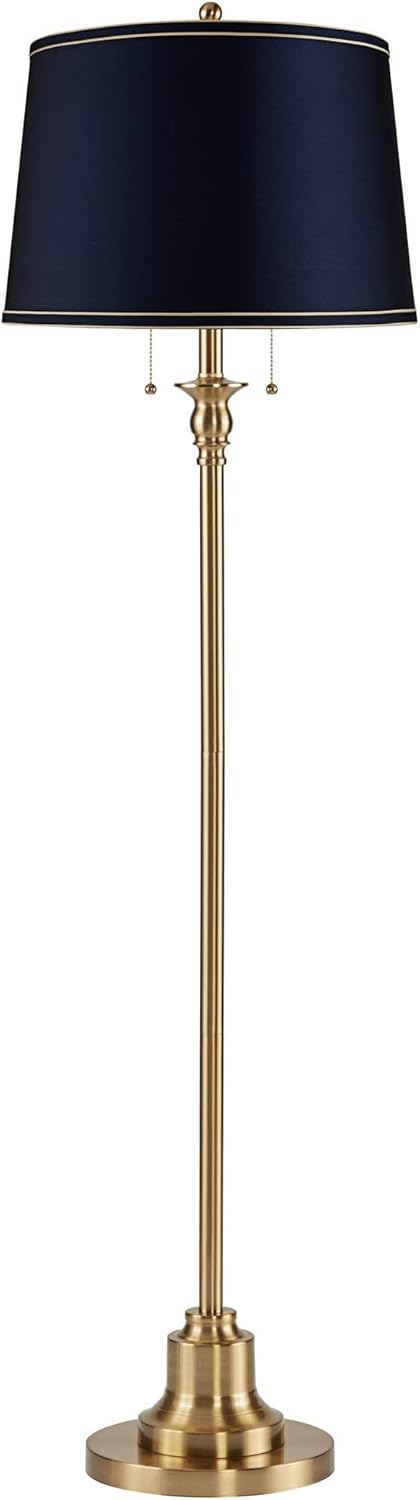 360 Lighting Dyna 58" High Antique Brass and Navy Drum Shade 2-Light Floor Lamp