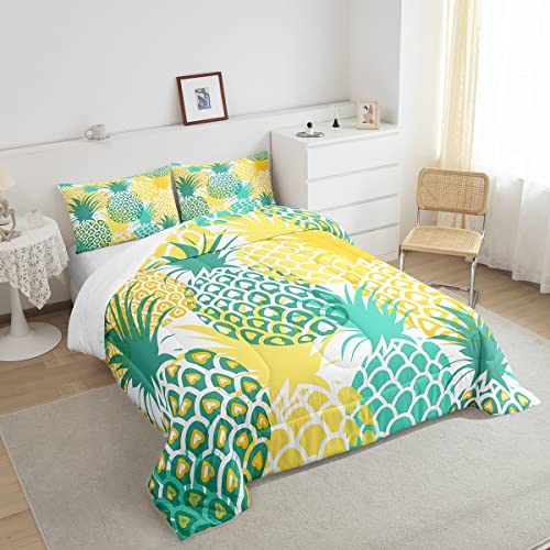 Pineapple-Comforter-Set-with-Pillow-Case-Green-Yellow-Fruit-Bedding-Set-Girls-Women-Full-Size-Comforter-Tropical-Pineapple-Soft-Comforter-Set-Machine-Washable 51Q5BjfMoaL