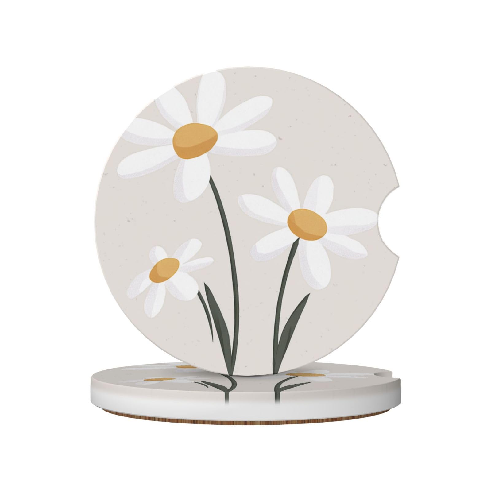 Simple White Flowers Ceramic Coasters,2pcs