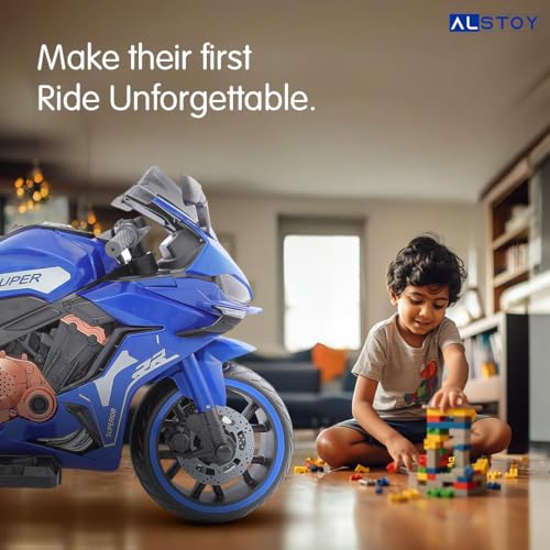 Image of Alstoy RR Kids Electric Ride-On Toy Bike | 12V Rechargeable Battery Operated for Kids | Bluetooth Music | 70kg Capacity | BIS /ISI Approved | Ages 5to12 Years | 6-Month Warranty | Large | Blue