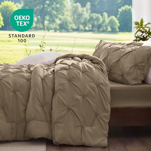 Image of BEDELITE Queen Comforter Set Light Brown,Lightweight & Soft Comforter | Pintuck Boho Bedding, Warm & Cute Bed Set for All Season,With 2 Pillowcases