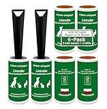 Fusselrolle 6er Set – 2 ergonomische Griffe + 4 Nachfüllrollen – Starke Klebewirkung – Entfernt Haare, Fusseln & Staub – Made in Europe