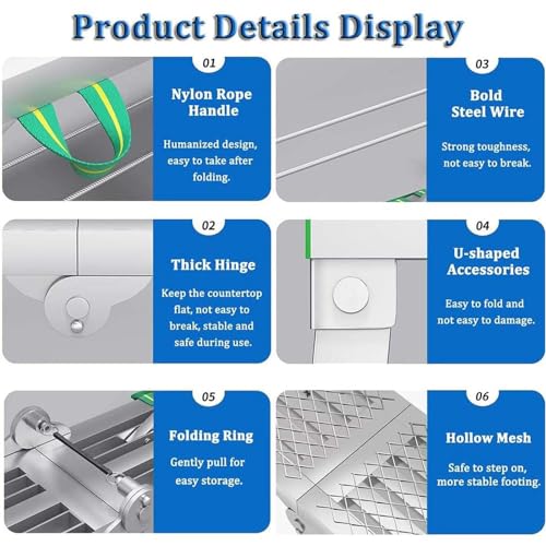 Andamio Plegable de Alta Resistencia con trampilla, Capacidad de 880 Libras, Plataforma de Trabajo de Altura Ajustable, andamio portátil de Acero galvanizado para Pintura y Mantenimiento de