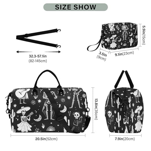 Large Travel Duffel Bag, Skeletons Music Dance Sports Tote Gym Bag, Shoulder Weekender Overnight Bag for Women Men, Carry On Luggage with Toiletry Bags3