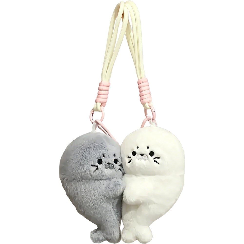 Sslvya Magnetic Couple Keychains, 2 Pcs Plush Seal Keychain Bag Charm Pendant for Backpacks Handbags Purses & Car Keys, Gifts for Couples