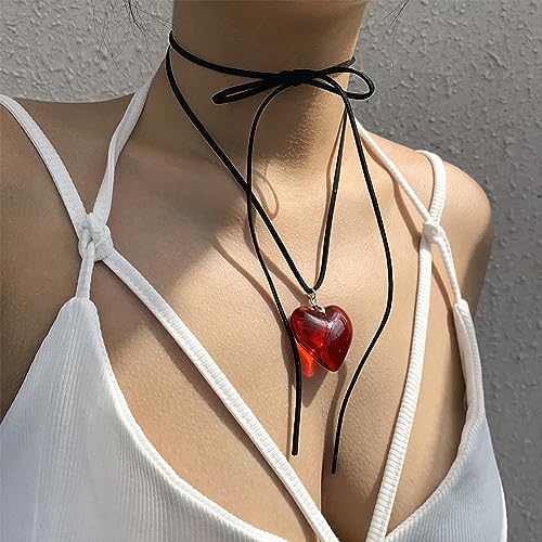 Heart Necklace for Women Adjustable Velvet Chain Love Red Pendant choker necklace Trendy Jewelry3
