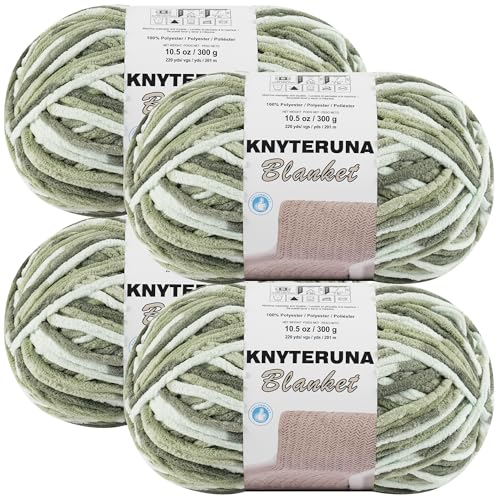 Image of #6 Super Bulky Blanket Yarn for Crocheting - 4 Skeins(Each 10.5oz /300g, 220yds /201m), Chunky Chenille Thick Plush Big Soft Yarn for Crocheting Knitting Blankets, Forest & Sage & Mint
