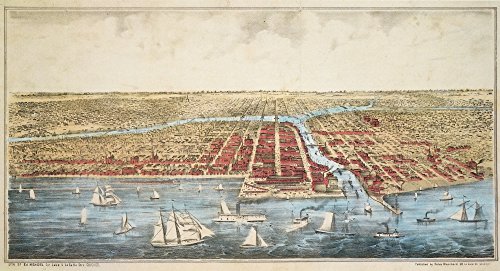 Map Chicago C1857 Na BirdS Eye View Map Of Chicago Illinois By Edward Mendel Lithograph C1857 Poster Print by (24 x 36)