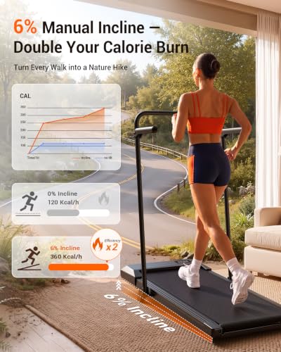 Image of Walking Pad with 6% Incline, 300LBS Capacity Under Desk Treadmill for Home Office, Quiet Portable Mini Treadmill with App & Remote Control, No Assembly, Slim Design for Small Spaces