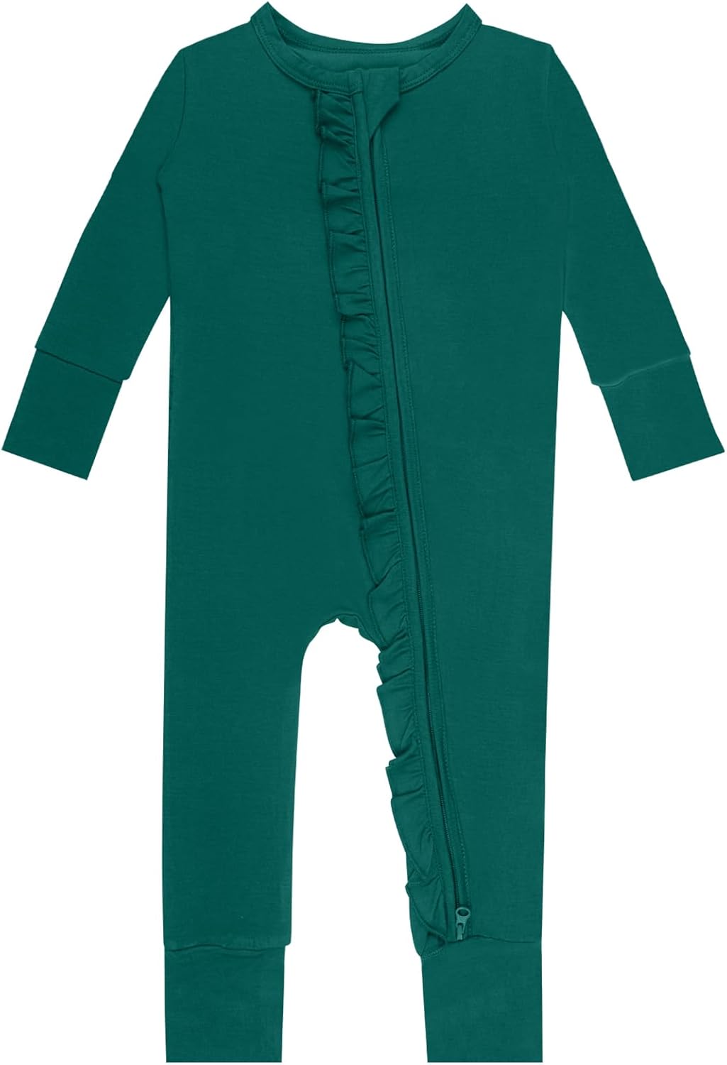 GUISBY Rayon Baby Long Sleeve Footless Rompers, 2 Way Zipper with Ruffle Sleepers 0-24 Months