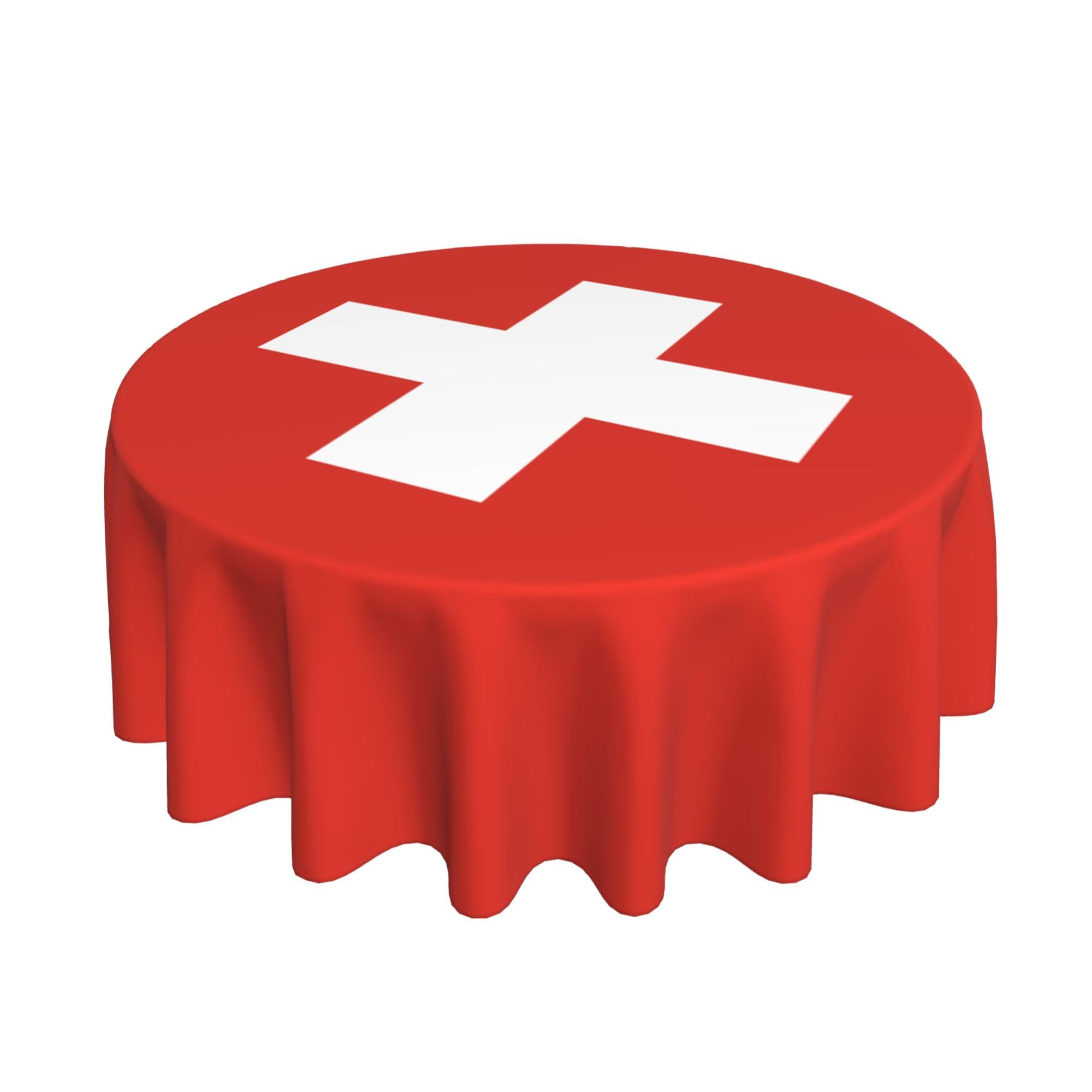 HLBSDM Swiss Flag 60" Restaurant Circle Decor Tablecloth Festive Table Cover Round Art Desk Cloth