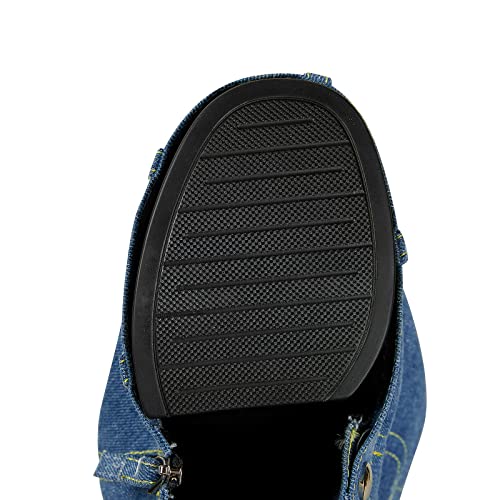 Arqa Women's Fold Over Denim Knee High Boots Platform Heel Padlock Boot With Zipper Blue Jeans Biker Shoes #TOP3