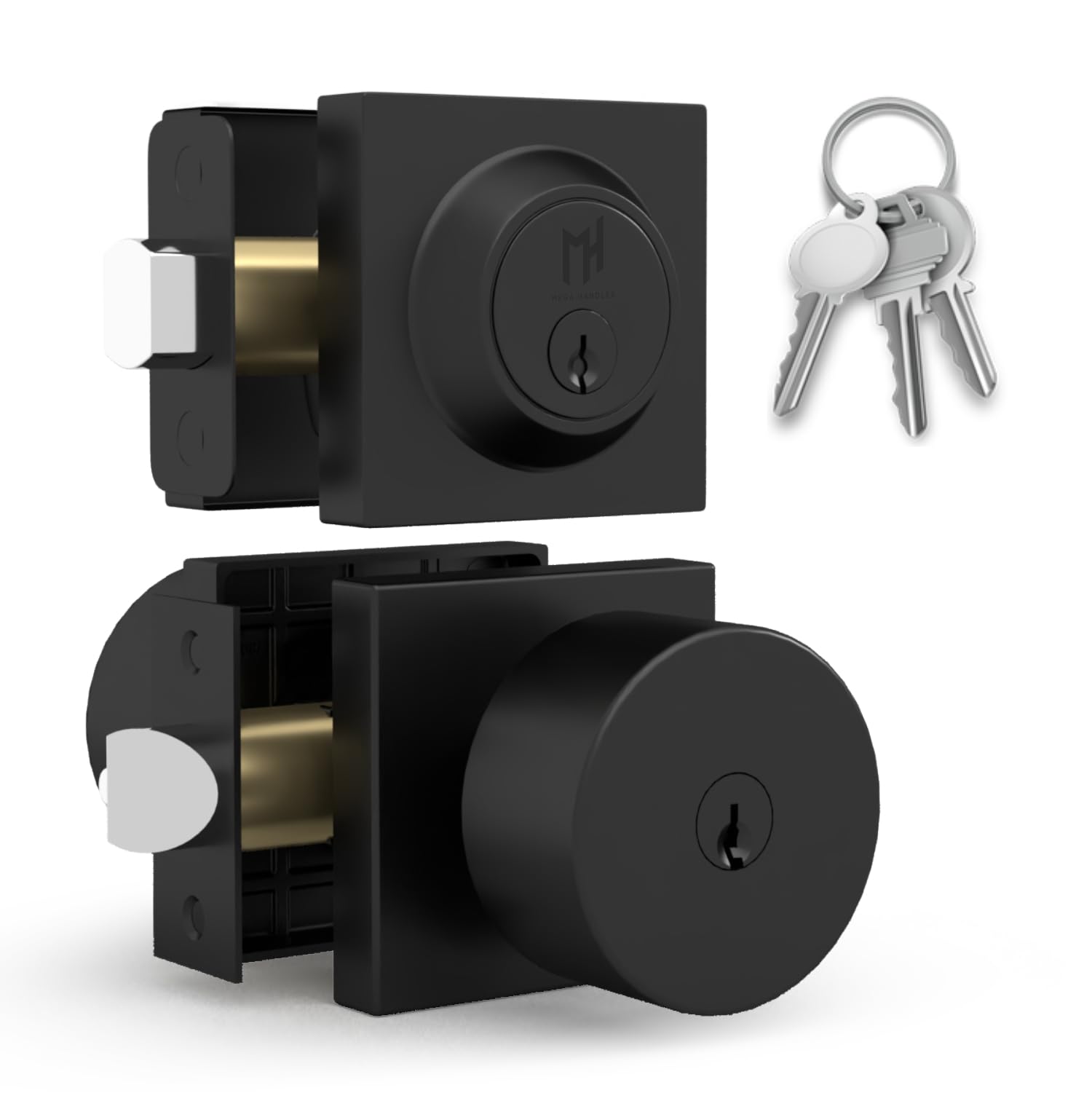 Mega Handles SUANA Entrance Combo, Door Knob and Cylinder Deadbolt and Key Combo, Heavy Duty Locking Door Knobs for Left or Right-Handed Doors – Matte Black