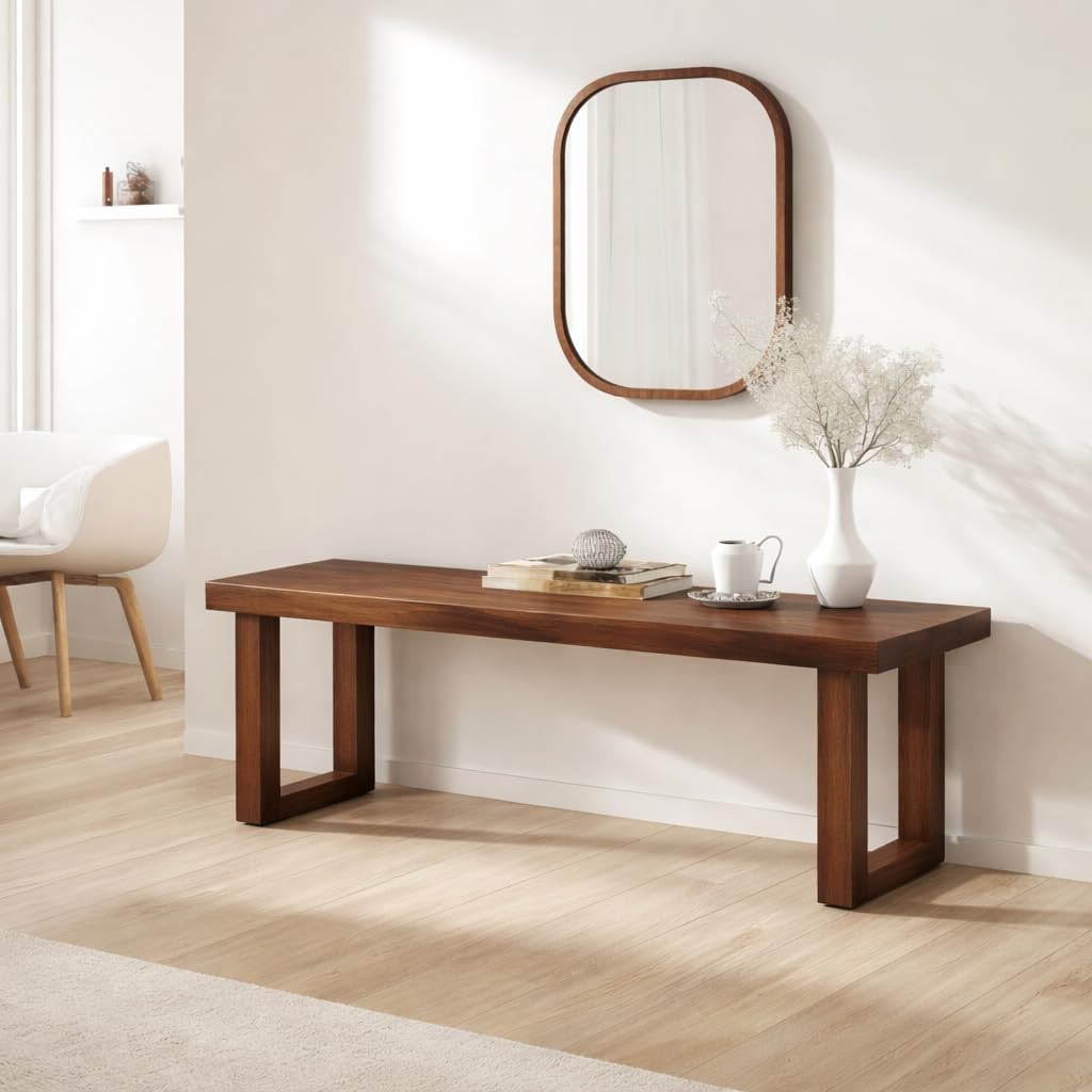 100cm Long Wooden 3 Seater Bench for Living Room | 3 Seater Dining for Dining Table | Adjustable Bench for Study | Sheesham Wooden for Drawing Room (Walnut, 100 * 35 * 45* Cm)-image-28
