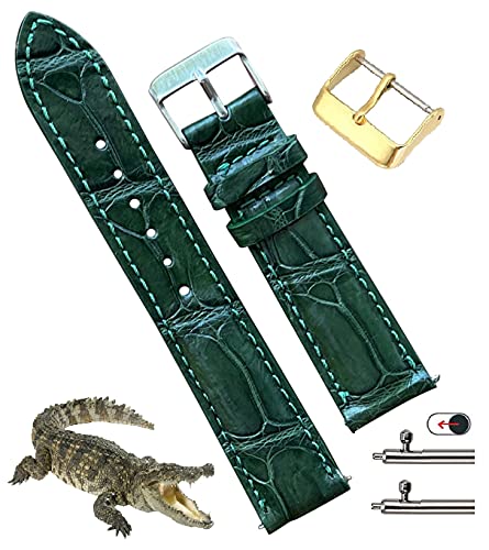 18mm Green Alligator Belly Leather Watch Band Crocodile Strap Men Quick Release Premium Replacement Wristwatch Buckle Handmade DH-08-18MM