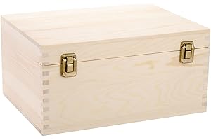 13 inch x 10 inch x 6.5 inch Natural Unfinished Wood Box with Hinged Lid