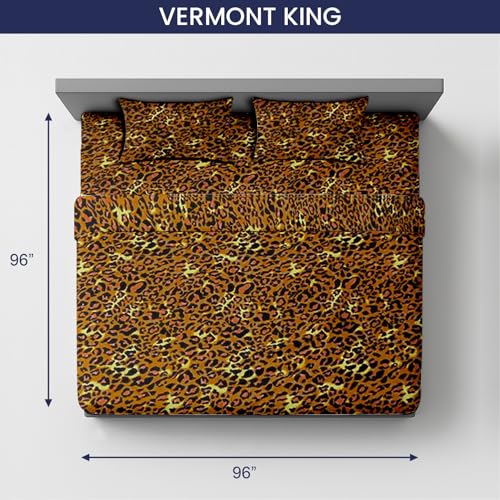 Image of SGI bedding 96 inch W x96 L 4Pc Vermont King Sheet Set 100% Egyptian Cotton - 600 Thread Count, Fits 15 inch Deep Pocket - Soft Breathable Oversized Sheets, for Extra Large Beds - Leopard Print