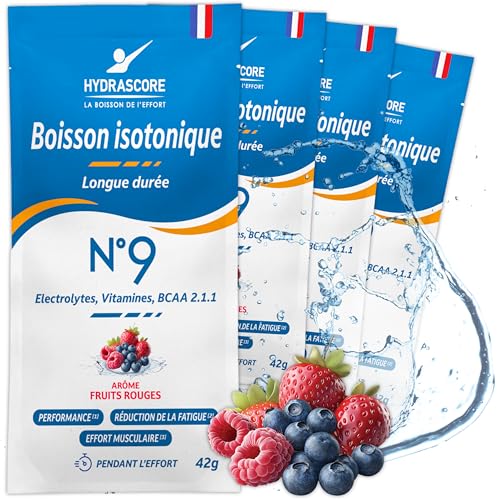 Hydrascore N°9 - Fruits Rouges Sachet 4 Dosettes - Boisson Isotonique Energétique pour Sportifs - Running, Vélo, Trail, Triathlon - Électrolytes Hydratation BCAA - H1038