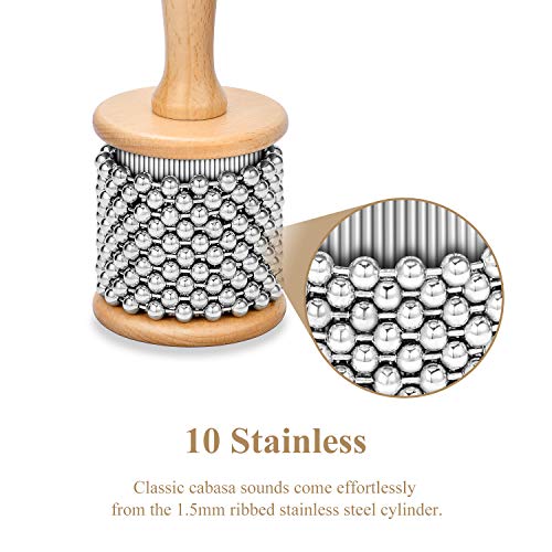 Eastar Cabasa Musical Instrument Percussion Instrument Hand Shaker with Stainless Steel Beads and Wooden Handle for Students Kids Classroom Band, Small Size - Thumbnail 7
