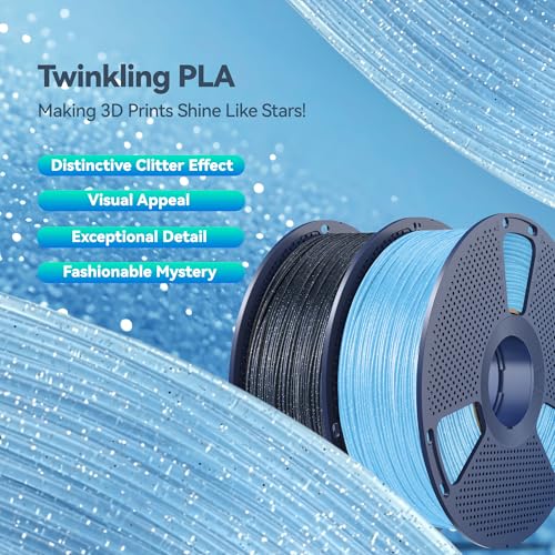 Image of SUNLU Shiny Sparkle PLA Filament 1.75mm, Galaxy Glitter 3D Printing Filament, Dimensional Accuracy + /- 0.02mm, 1kg Spool, Works with Most FDM Printers, Twinkling Blue