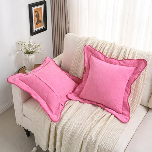 FUTEI Pack of 2 Chenille Throw Pillow Covers 18x18 Inch, Hot Pink by FUTEI - Used condition - Image 5
