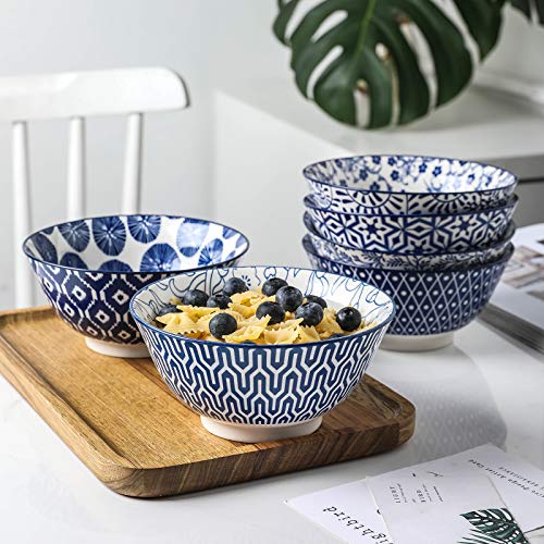 Selamica Blue And White Porcelain 20Oz Cereal Bowl Set - Set Of 6, 6 Inch Soup Bowls, Ceramic Bowls For Cereal, Soup, Salad And Pasta, Vintage Blue, Gift Pack #TOP2