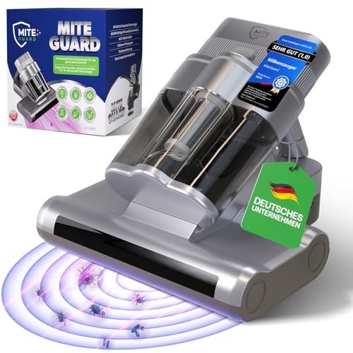 Miteguard Milbensauger für Matratzen & Polster mit 2 Spezialbürsten - UV-Licht Ultraschall-Gerät & 60C Heißluft - Matratzenreiniger Sauger gegen Hausstaubmilben Tierhaare & Allergene