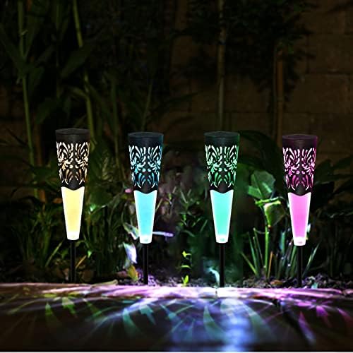 Anordsem Solar Lights Outdoor, 4PCS Solar Garden Decor Lights with Color Changing&Warm White 2 Modes Waterproof Solar Stake Lights for Garden Dark Corner,Flower Bed,Walkway Lighting Decoration