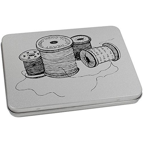 170mm 'Cotton Reels & Thread' Metal Hinged Tin/Storage Box (TT00039647)