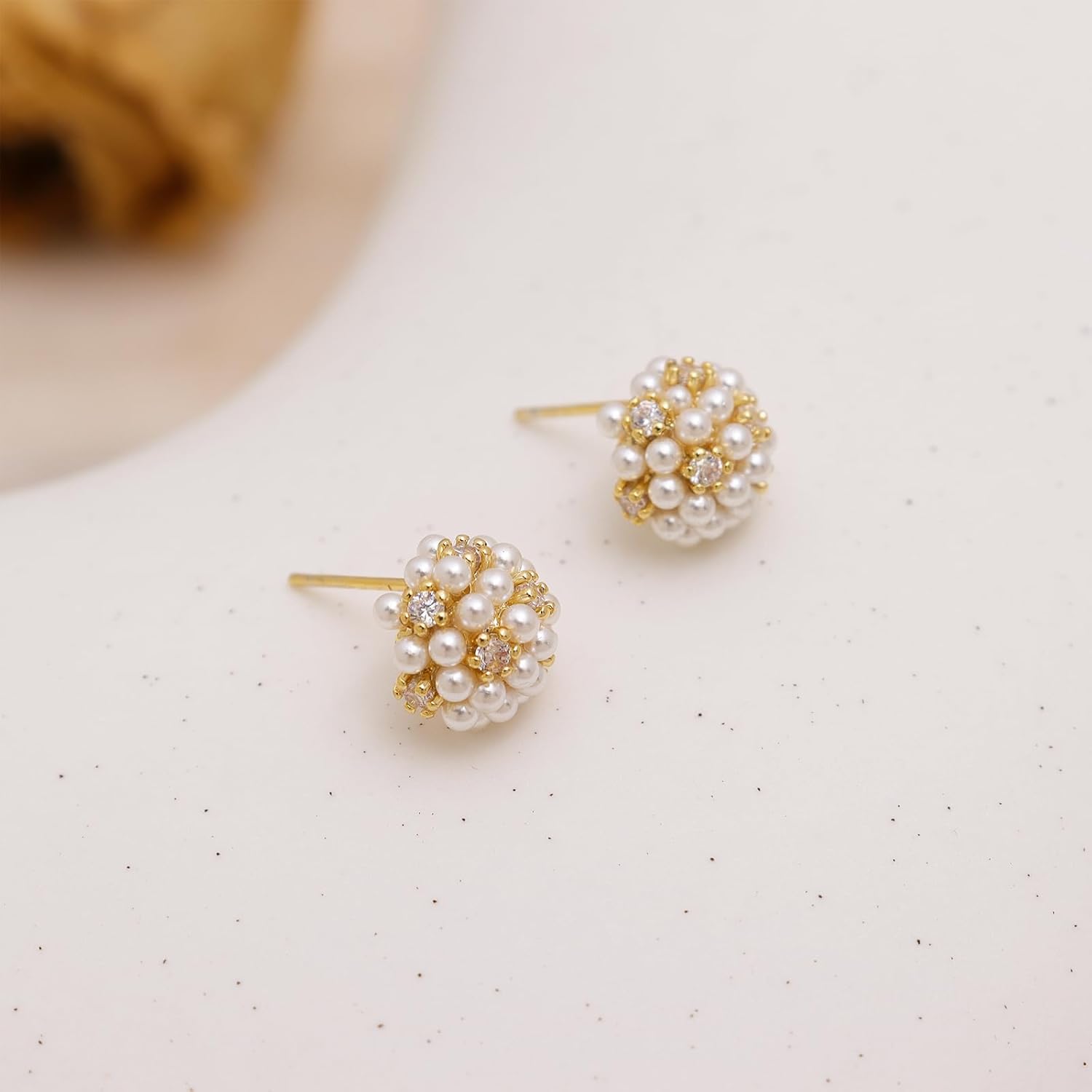 Jean Beau Pearl Flower Leaf Stud Earrings for Women Statement Cluster CZ Pearls Earring Gold Plated Sterling Silver Wedding Prom Birthday Fashion Jewelry Gift - Image 6