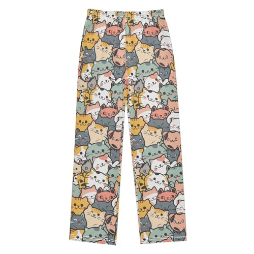Pajama Bottoms, Pattern with Kawaii Cat Pajamas Pant Lounge Wear Sleep Long Pants Casual Sleepwear Pjs