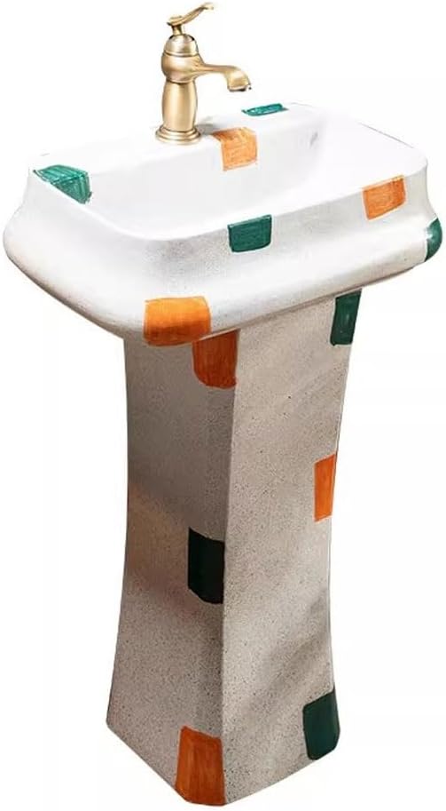 Bathroom Countertop Vessel Sink Colorful Square Balcony Pedestal Basin Bathroom Washbasin Courtyard Ceramic Pedestal Sink Vanity