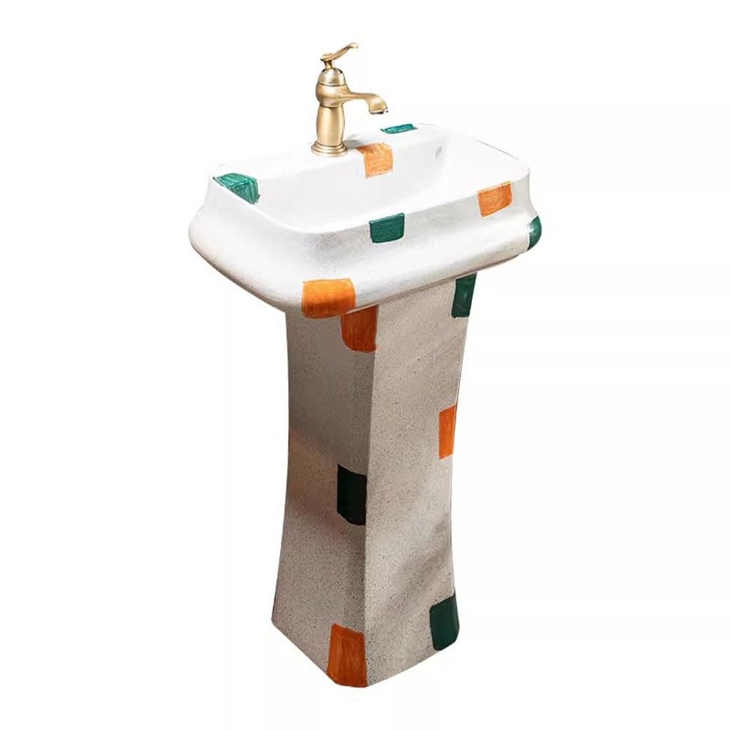 NEBE Bathroom Sink Colorful Square Balcony Pedestal Basin Bathroom Washbasin Courtyard Ceramic