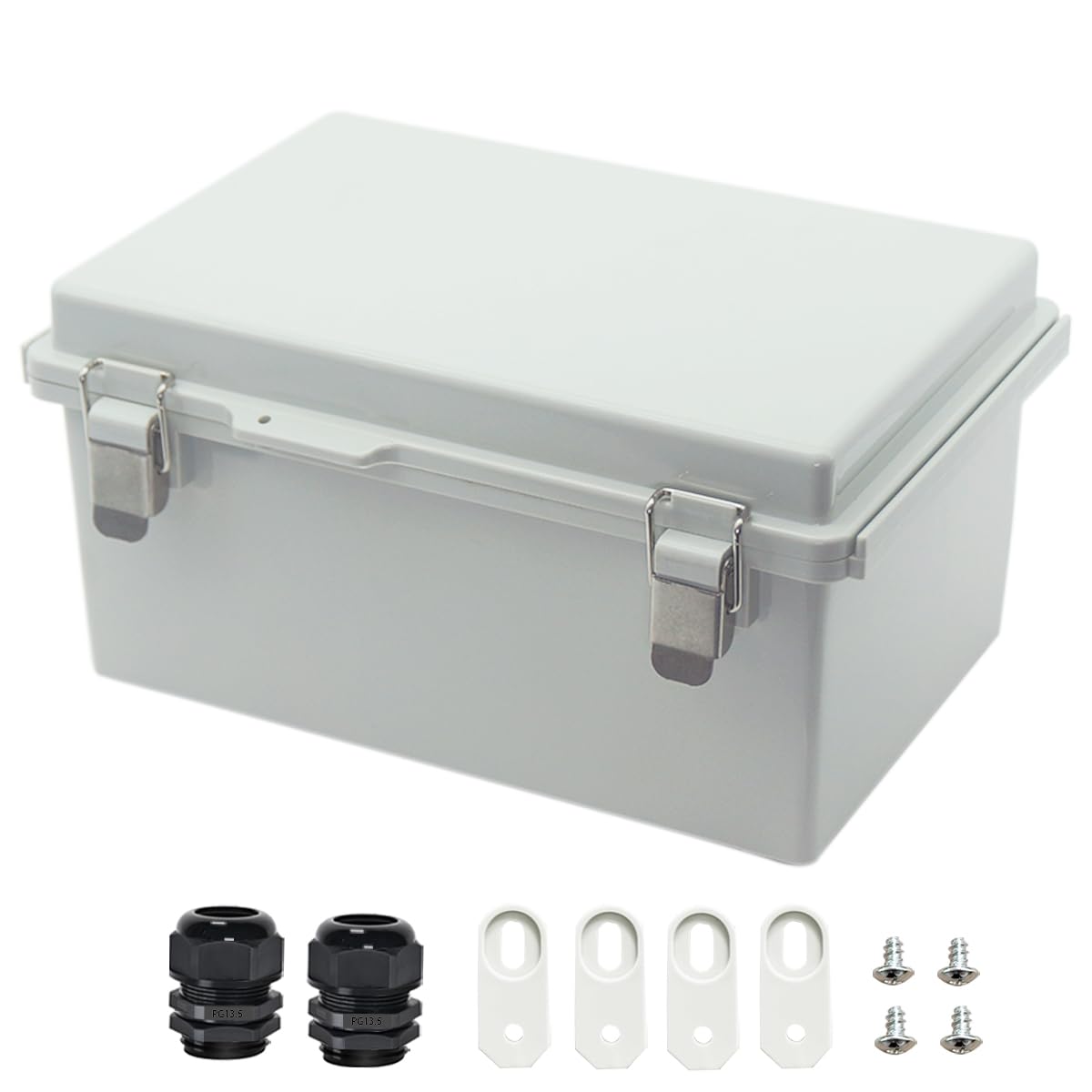 Zulkit Scatola di giunzione in plastica ABS resistente alla polvere impermeabile IP67 Scatole elettriche incernierate Esterno universale Grigio Fibbie in acciaio inossidabile 29 x 19 x 14 cm